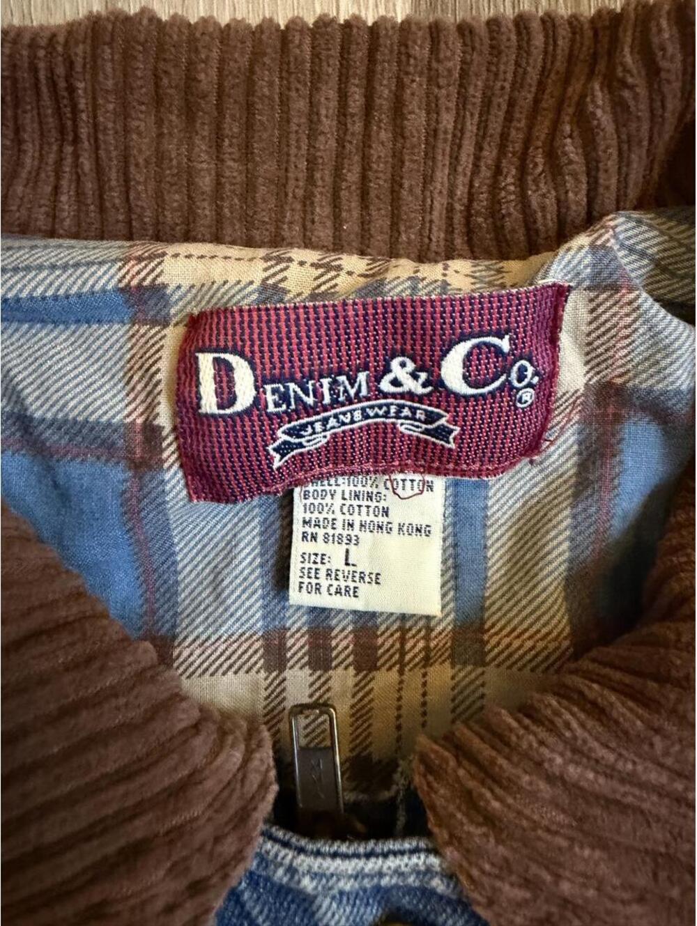 Denim & Co chore denim jacket with brown corduroy collar and cuffs sz Large - Picture 3 of 6